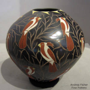 Bird and tree branch motif on a polychrome jar