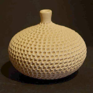 Thin neck corrugated white jar