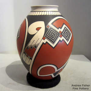 Sgraffito and slipped Paquime geometric design on a polychrome jar