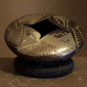 Paquime geometric designs on a black on black jar