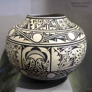 Zuni geometric design on a black and white jar