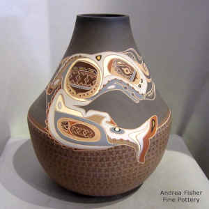 Polychrome jar with multiple Northwest Native American motifs