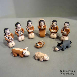 Eleven pieces in a nativity set