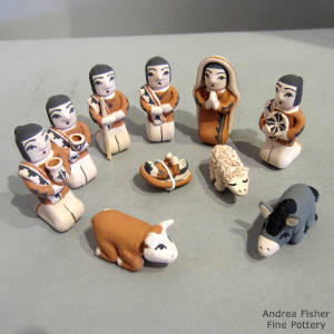 Eleven pieces in a nativity set