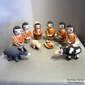 Eleven pieces in a nativity set