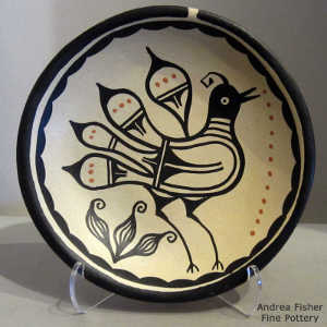 Bird and geometric design  on a polychrome plate