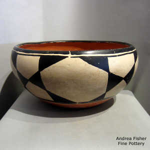 Geometric design on a polychrome dough bowl
