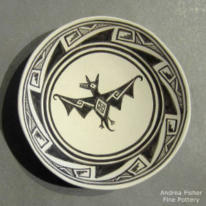 Black and white plate with Mimbres bat and geometric designs, Click for a larger version Mimbres bat and geometric designs on a black and white plate