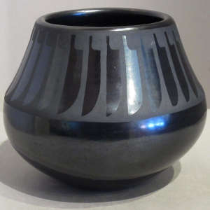 Black on black jar with feather design, Click to see a larger version Feather design on a black on black jar