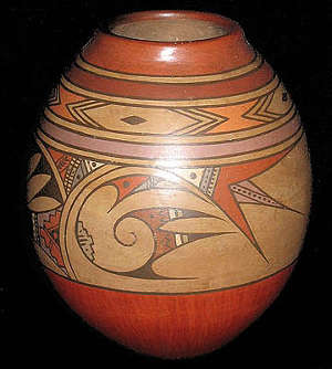 Polychrome jar with bird elements and geometric designs Santa Clara Polychrome Pot