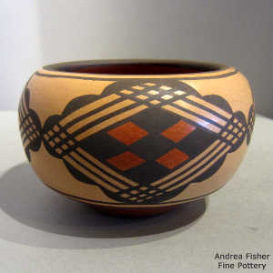 Geometric design and polished inside on a polychrome jar