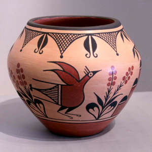 Bird, yucca and geometric design on a polychrome jar
