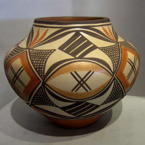 Tradtional polychrome designs on a pot
