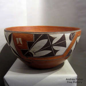 Geometric design on a polychrome dough bowl