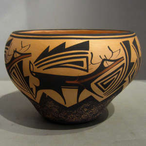 Deer heart line and geometric design on a polychrome bowl