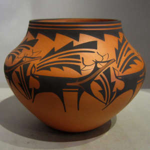 Deer heart line and geometric design on a polychrome pot