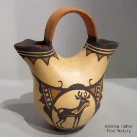 Polychrome wedding vase with a deer-in-his-house and geometric design