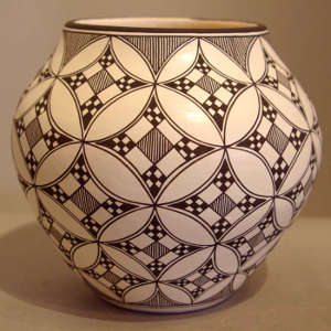 Geometric design on a black and white jar