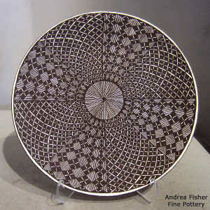 Geometric design on a black and white plate