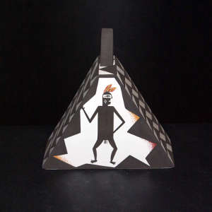 Warrior figures and geometric designs on a lidded polychrome pyramid