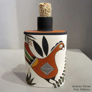 Parrot and floral design on a polychrome flask