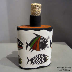 Mimbres fish design on a polychrome flask