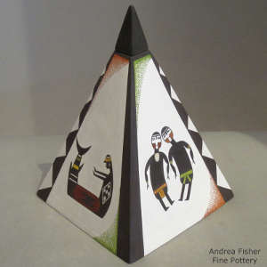 Mimbres and geometric design on a polychrome lidded pyramid