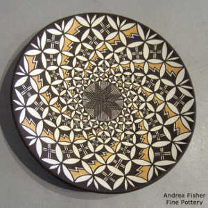 Swirl fine line and geometric design on a polychrome plate