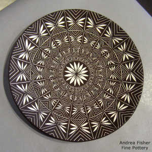 Geometric design on a black and white plate
