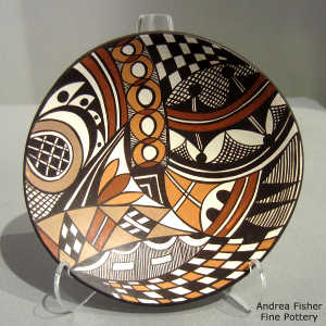 Shard and geometric design on a shallow polychrome bowl