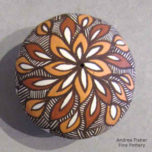 Fine line and geometric design on a polychrome seed pot