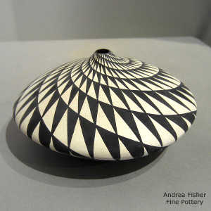 Step swirl geometric design on a black and white seed pot