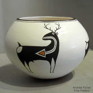 Deer and heart line design on a polychrome jar