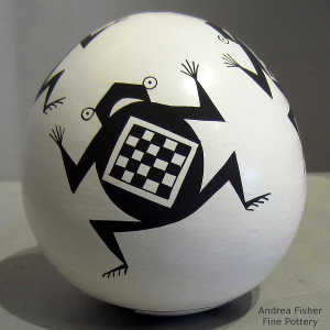Frog and geometric design on a black-on-white seed pot