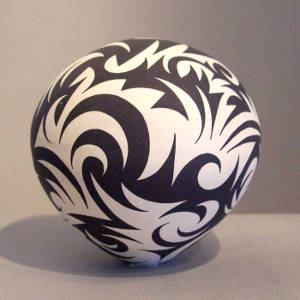 Tattoo design on a black and white seed pot