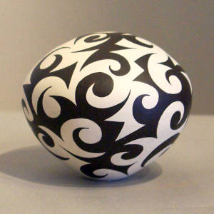 Black and white seed pot with a tattoo design