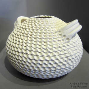 Corrugated white jar with handles