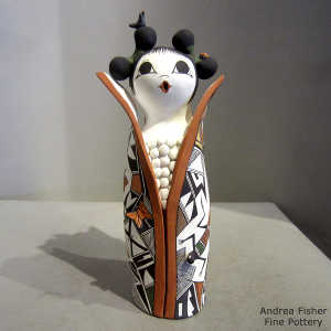 Butterfly, bird, kokopelli, shard, lizard and geometric design on a Corn Maiden