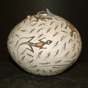 Lizards, ladybugs, bird and butterfly on a white seedpot
