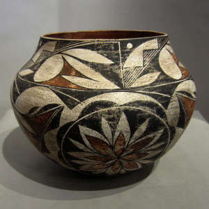 Traditional geometric designs on a polychrome jar