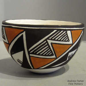 Lightning bolt, rain and geometric design on a polychrome jar