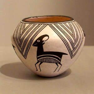 Mimbres design on a black and white jar