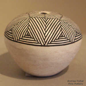 Fine line design on a black and white seed pot