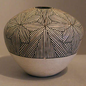 Fine line snowflake design on a black and white seed pot