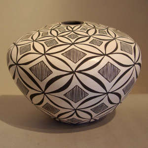 Geometric design on a black and white seedpot