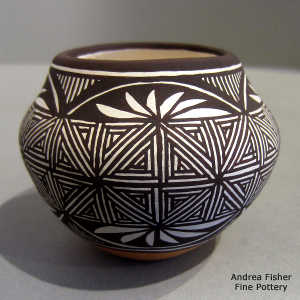 Snowflake fine line and geometric design on a polychrome jar