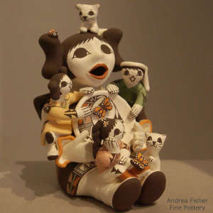 Three children, cats, butterflies and ladybug on a storyteller