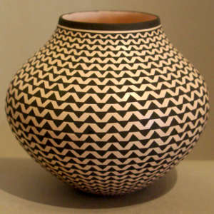 Geometric design on a black and white storage jar
