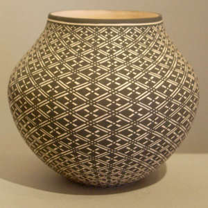 Geometric design on a black and white jar