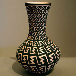 Geometric design on a black and white vase